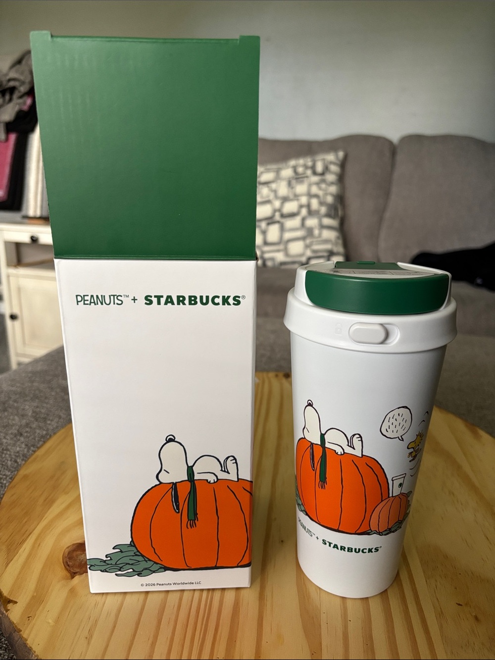 Starbucks Peanuts White & Green Pumpkin Ceramic Cup